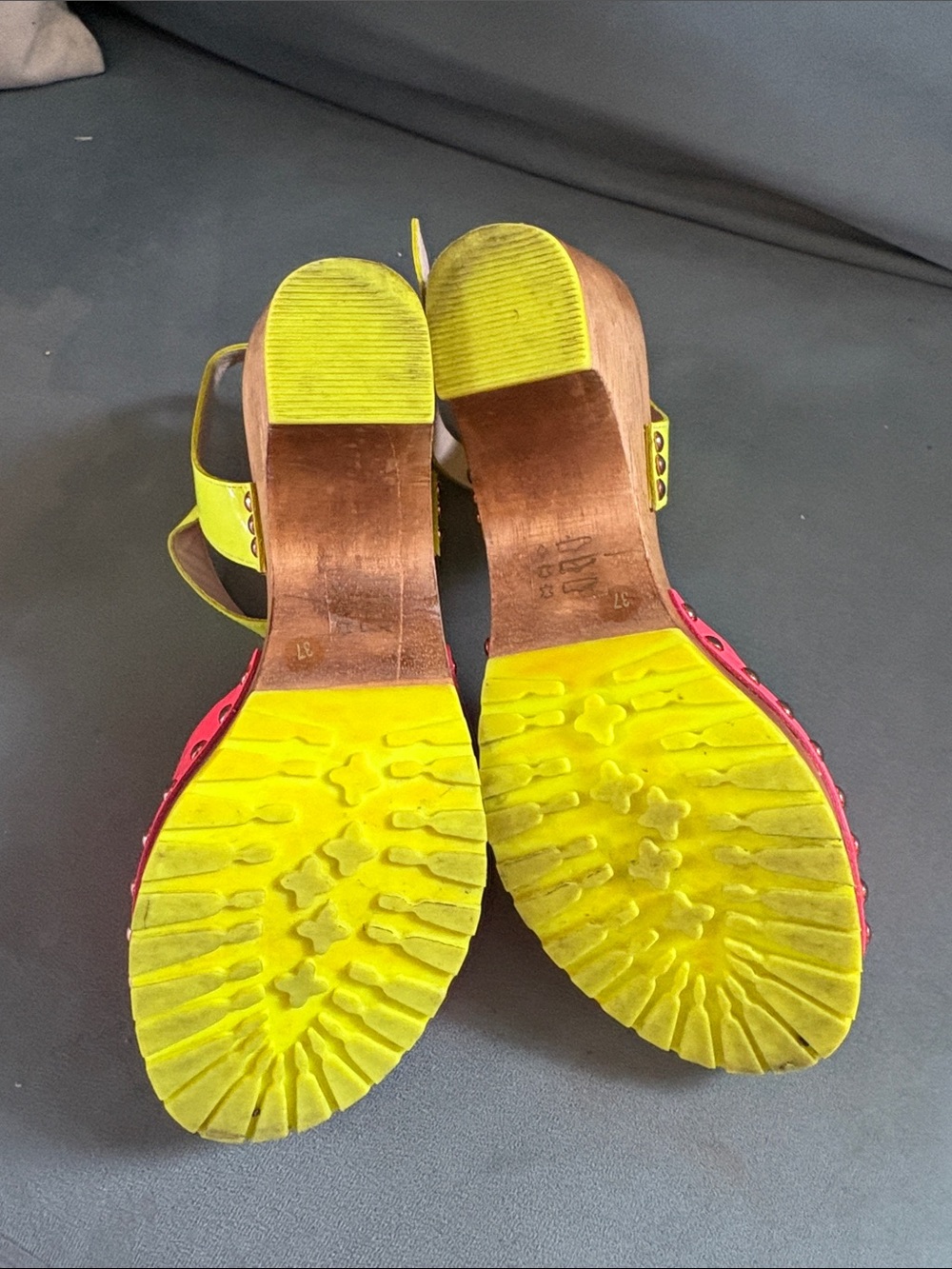 Sophia Webster Neon Pink and Lime Green Platform Clog Sandals - Picture 6 of 6